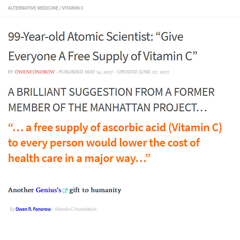 99-Year-old Atomic Scientist: "Give Everyone A Free Supply of Vitamin C"